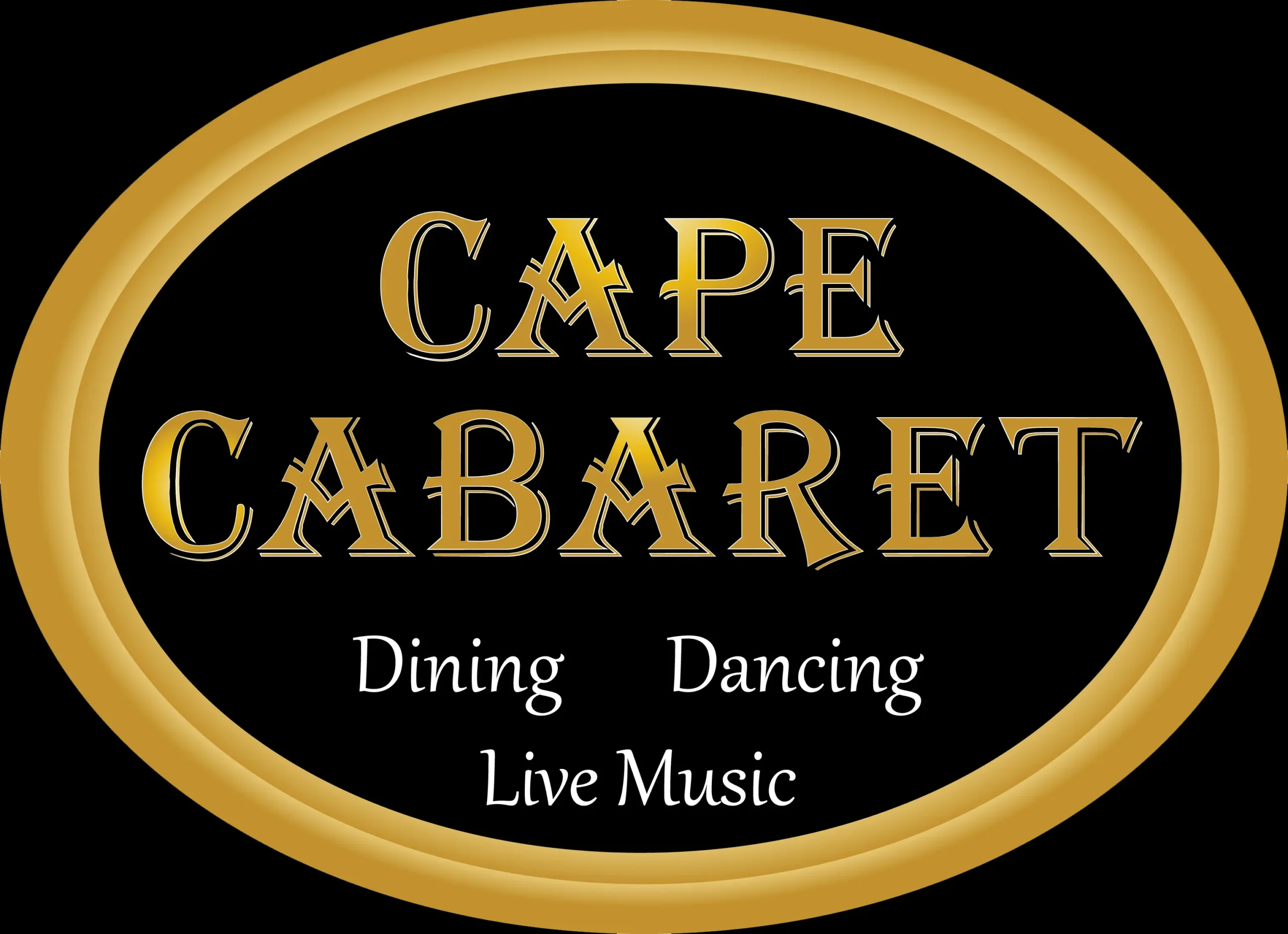 A black and gold logo for cape cabaret.